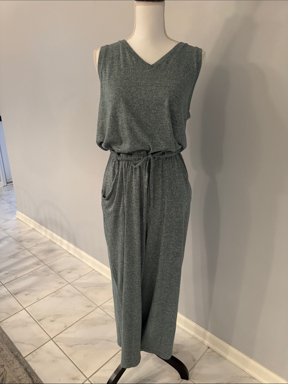 Sleeveless V-Neck Jumpsuit with Tie Waist